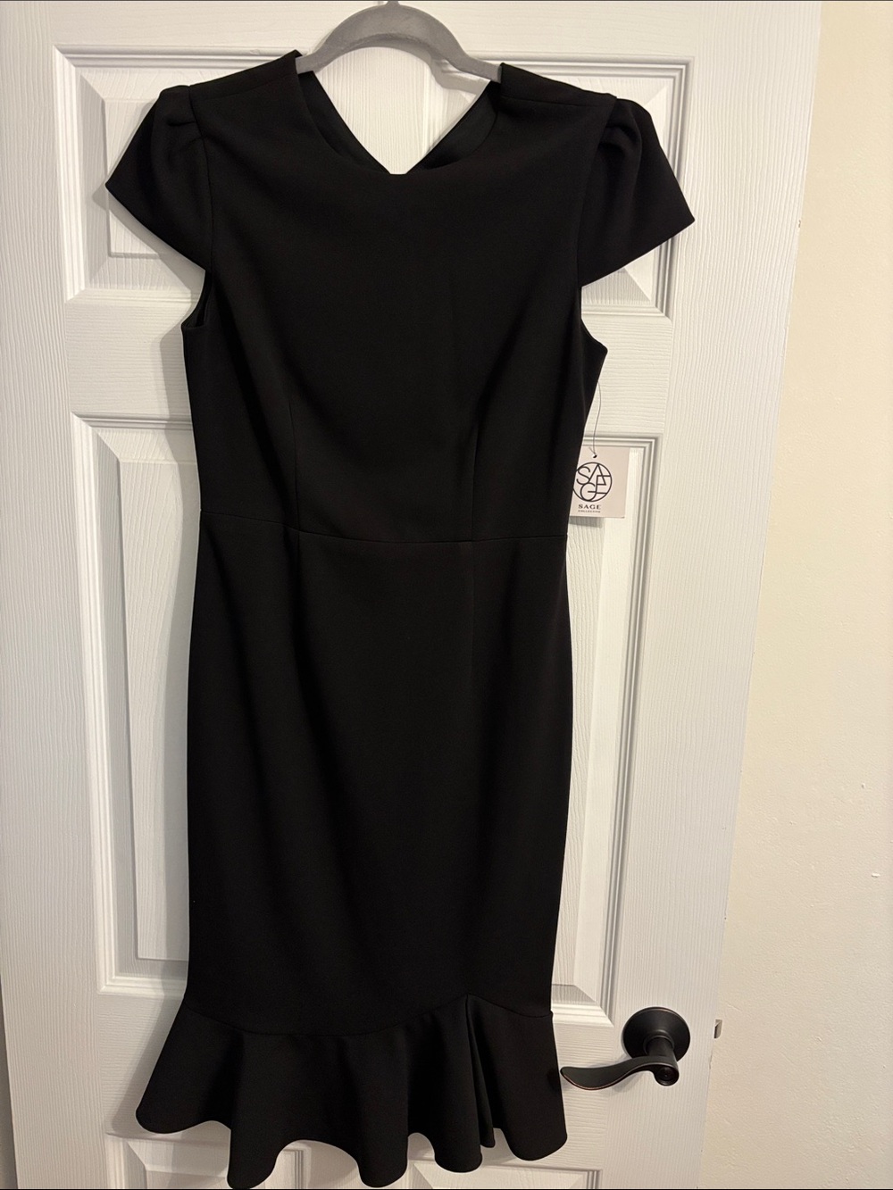 Sage Black Midi Dress with Ruffled Hem